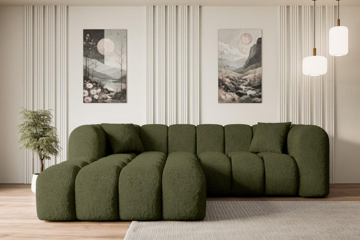 ECKSOFA Ottomane Links OLEA-L1 - 231x173x74 cm Grün Bouclé - Schwarz/Grün, Holzwerkstoff/Kunststoff (190/242cm) - ALTDECOR