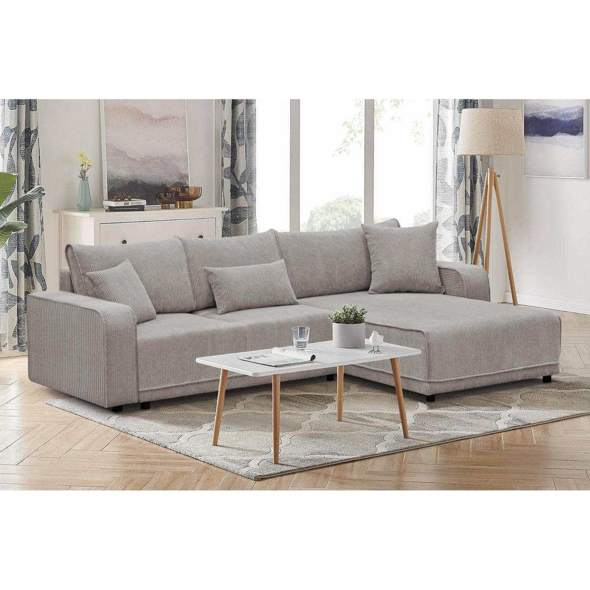 ECKSCHLAFSOFA Primo L cappuccino - Schwarz/Cappuccino, Textil (290/185cm) - Beautysofa