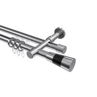 RUNDROHR-INNENLAUF-GARDINENSTANGEN-SET Prestige Tanara 280 cm (geteilt in 2 x 140 cm), 2-läufig, 20 mm Ø Chrom - Chromfarben/Schwarz, Metall (280cm) - INTERDECO