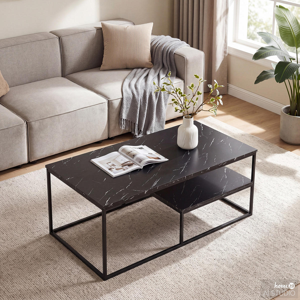 COUCHTISCH - Schwarz, Holzwerkstoff/Metall (60/110/45cm) - home24