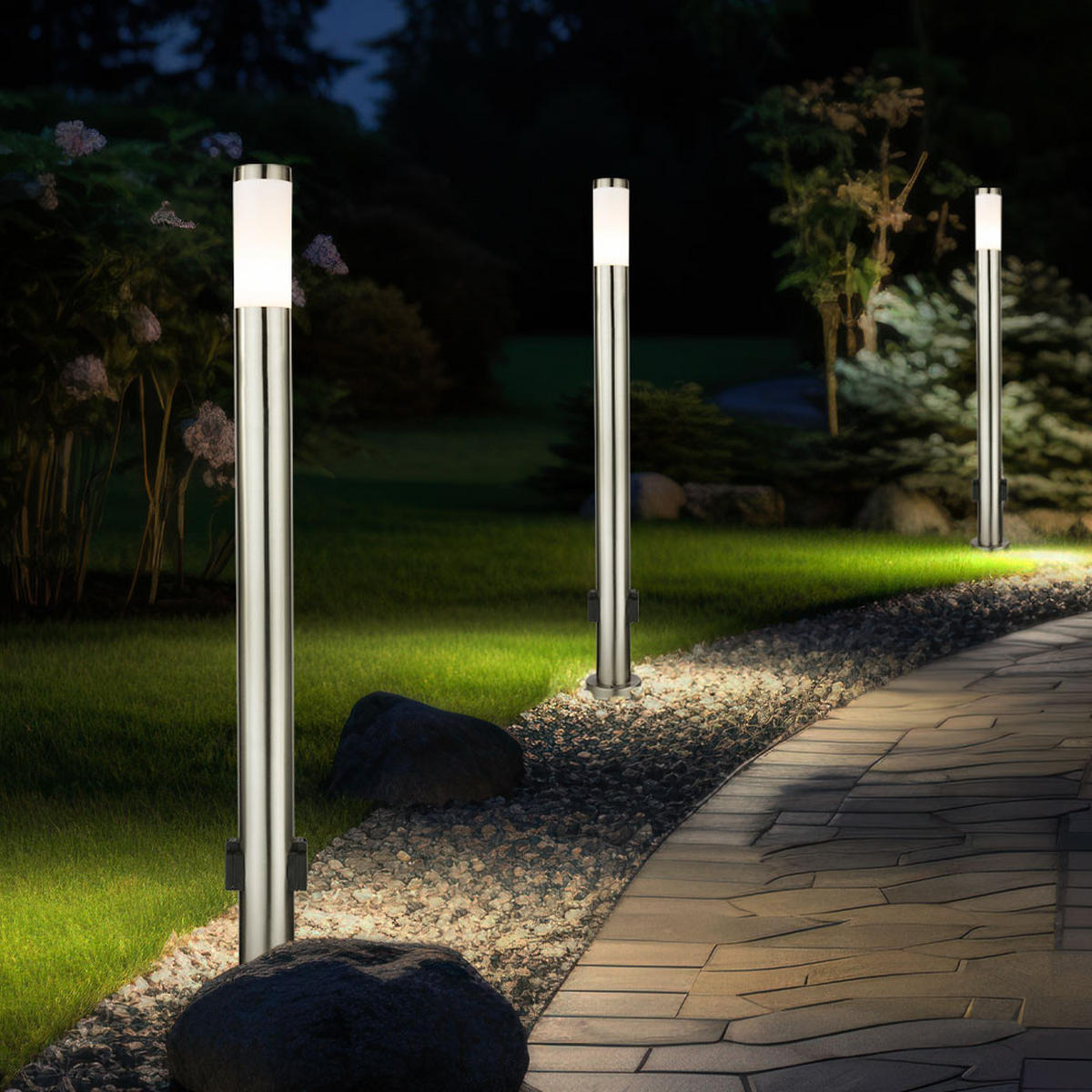 LED STEHLEUCHTE Edelstahl Silber 2er Set - Silberfarben, Metall (12.7/12.7/110cm) - Globo Lighting