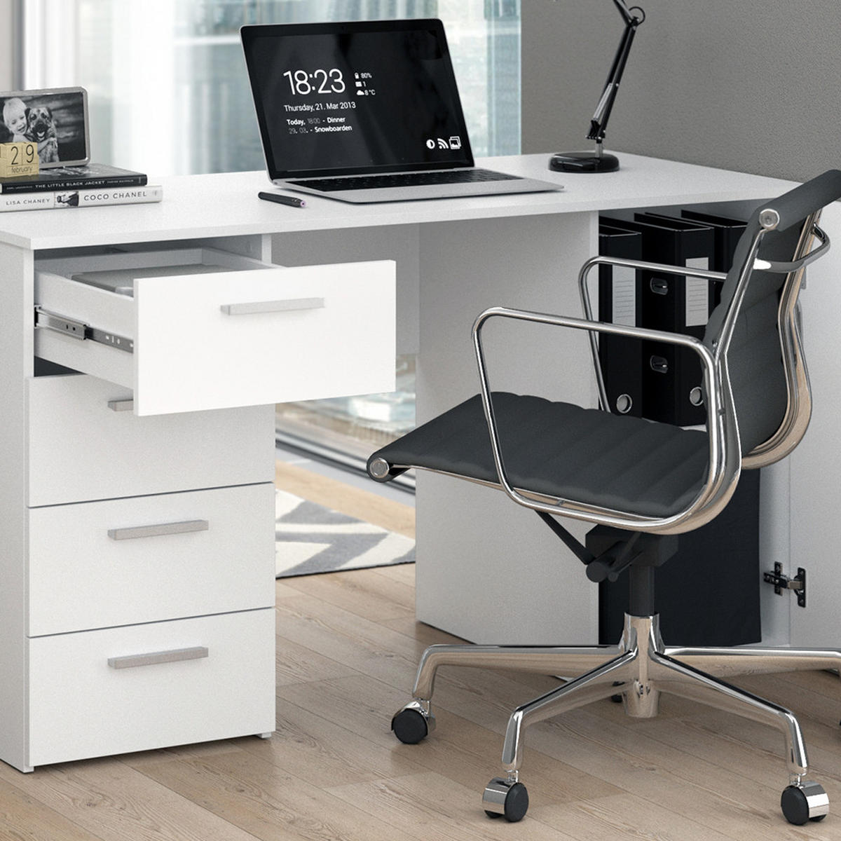 SCHREIBTISCH Nico Weiß 137 x 60 cm - Weiß, Holzwerkstoff (60/137/76.3cm) - Vicco