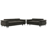 SEDACÍ SOUPRAVA PETERS 2+3 - Tmavě šedá Samet - černá/tmavě šedá, kov/textil (262/76/99cm) - MKS