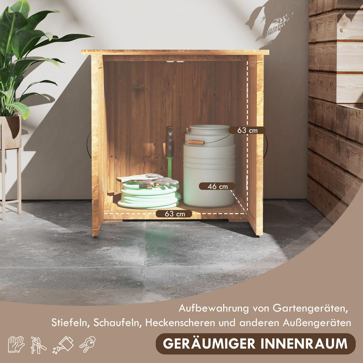 GARTENSCHUPPEN, Holz-Geräteschrank, Wetterfest, Doppeltür, für Garten, Balkon, Braun - Braun, Holz (55/72/77cm) - Outsunny