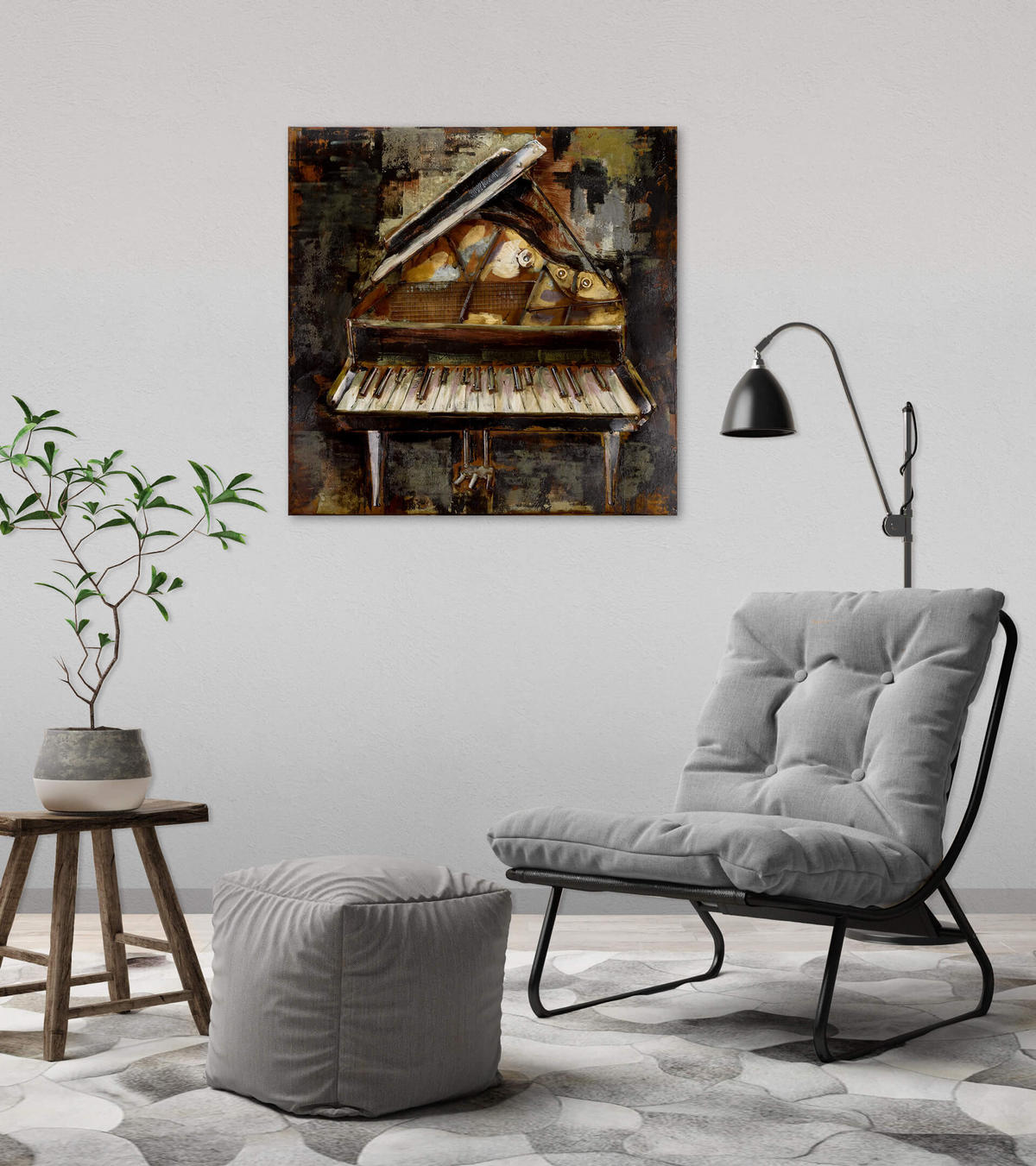 METALLBILD Weiß 60/60 cm - Weiß/Braun, Metall (2.56/60cm) - KUNSTLOFT
