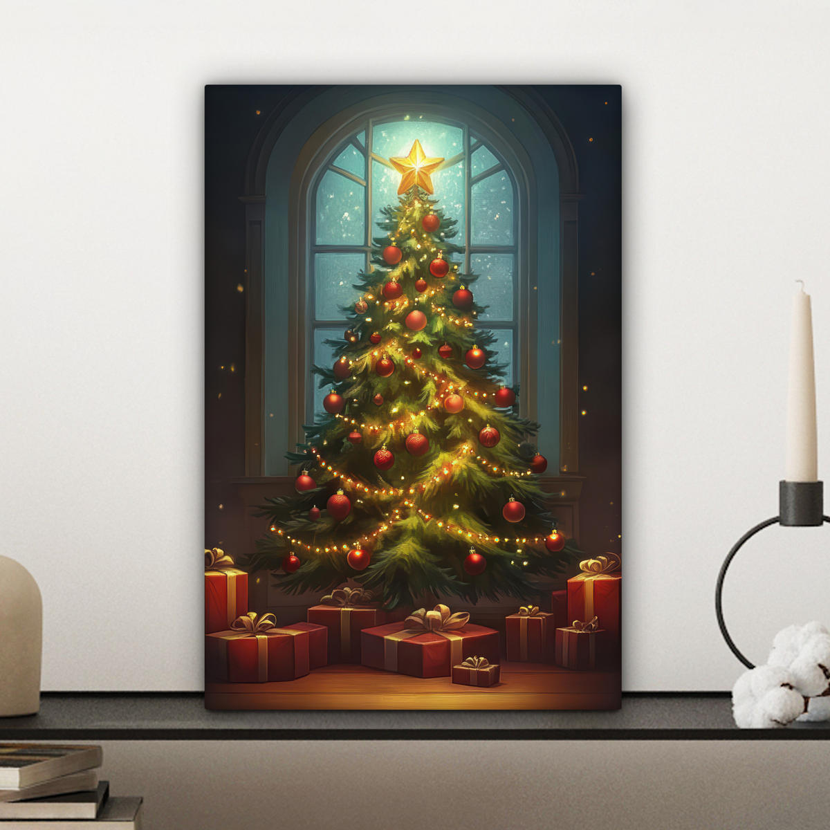 LEINWANDBILD Weihnachtsbaum - Geschenk - Winter 20x30 cm - Grün, Textil (20/30cm) - MuchoWow