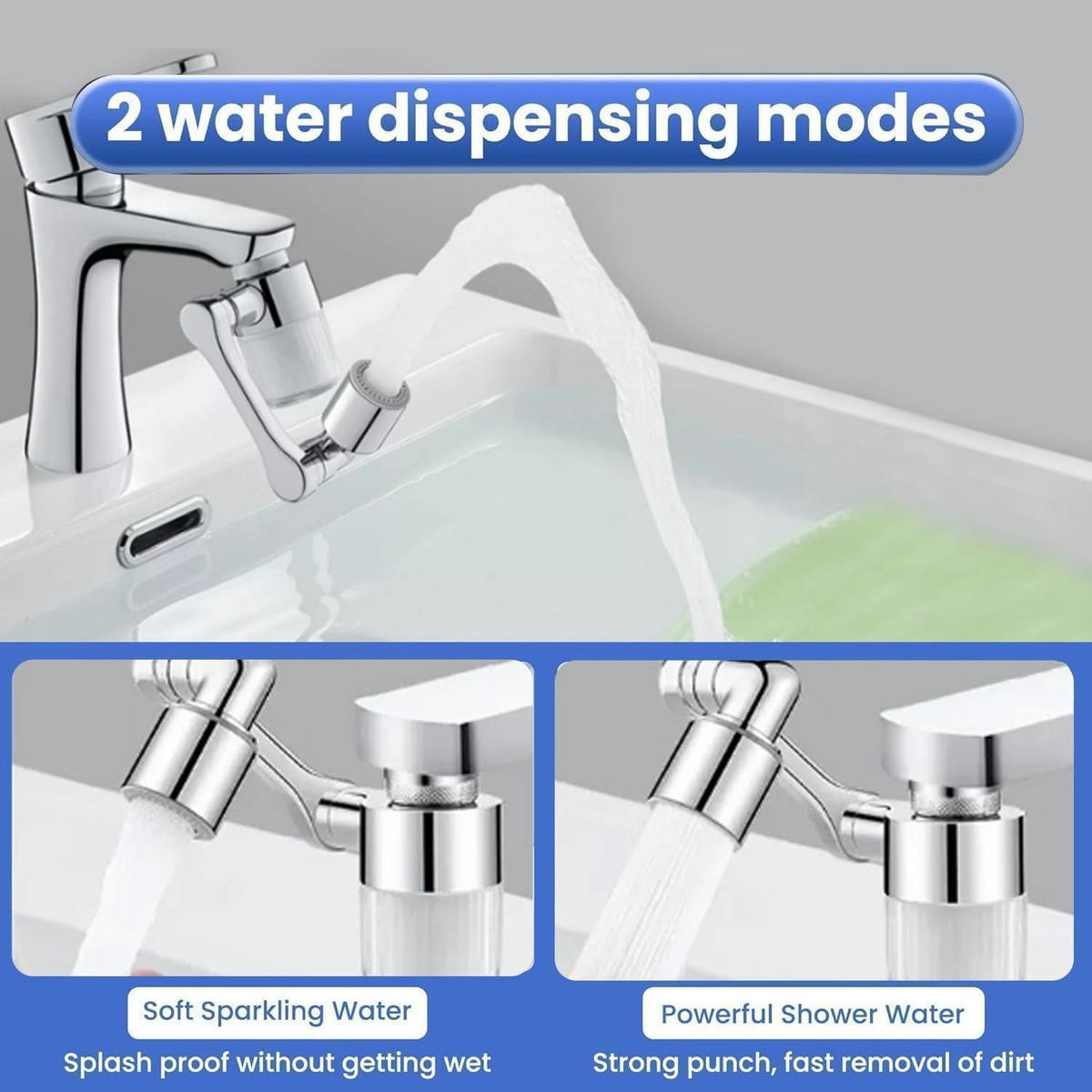 WASSERFILTERAUFSATZ 1080° drehbar Chrom mit 5 Filterpatronen - Silberfarben, Metall (2.5/8.8/13cm)