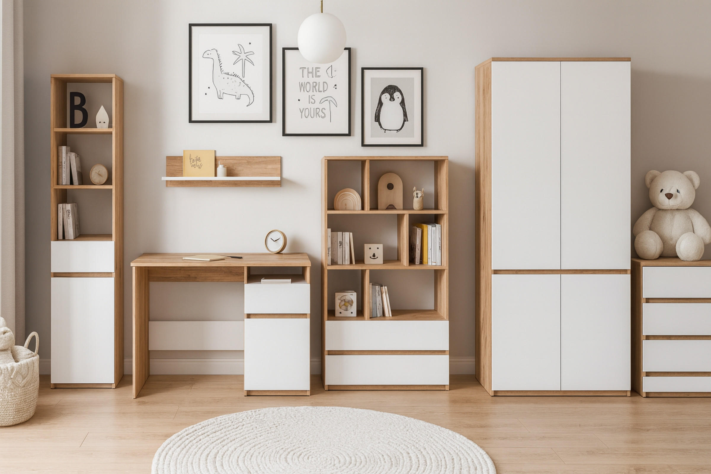 JUGNEDZIMMER-SET ARCO A 6-teilig in Weiß Arctic Matt / Wotan Eiche - Eiche Wotan/Weiß, Holzwerkstoff (405/195/52cm) - Deine Möbel 24