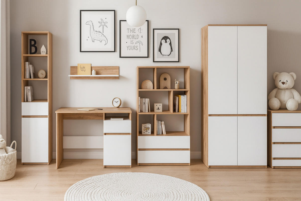 JUGNEDZIMMER-SET ARCO A 6-teilig in Weiß Arctic Matt / Wotan Eiche - Eiche Wotan/Weiß, Holzwerkstoff (405/195/52cm) - Deine Möbel 24