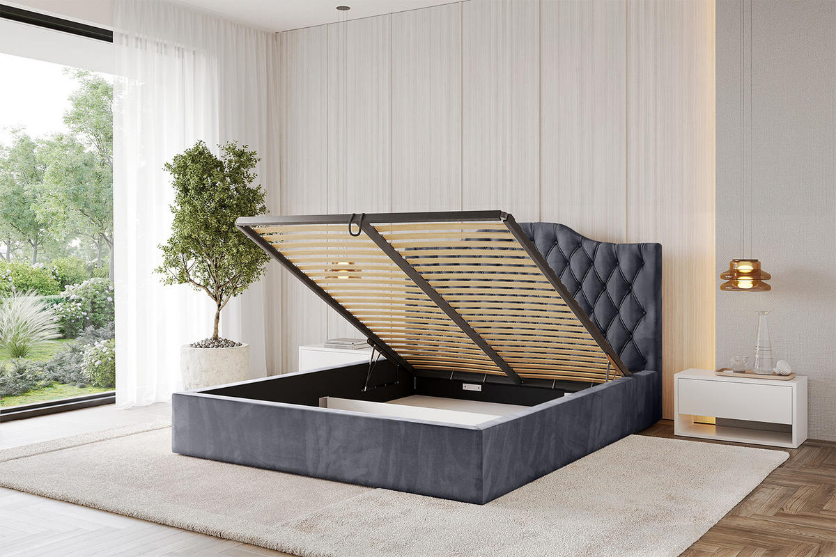 POLSTERBETT mit Bettkasten und Lattenrost, Boxbett ohne Matratze - FALIO 180x200 Dunkelgrau - Dunkelgrau, Holzwerkstoff/Textil (180/200cm) - ALTDECOR