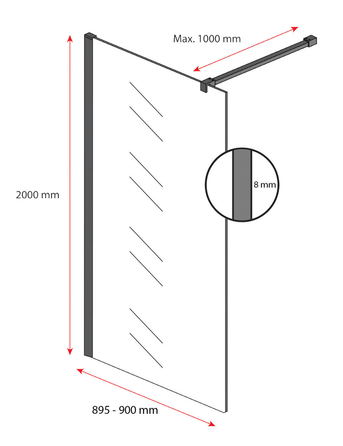 DUSCHWAND Rizani - 90 x 200 cm - Schwarz - Walk-In Duschabtrennung aus Rauchglas - Anthrazit/Schwarz, Glas (90/200cm) - Badplaats