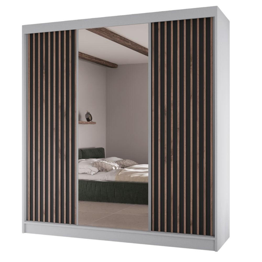AN Furniture Store Schwebetürenschrank Weiß, Schwarz 200x215x61 cm