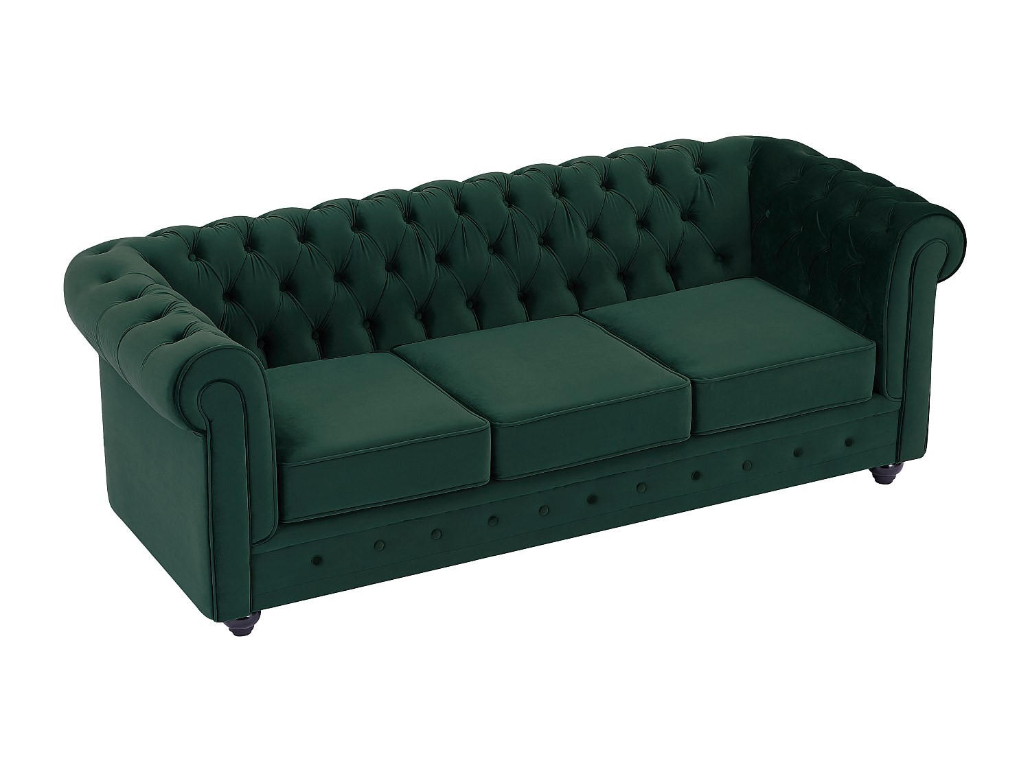 SOFA 3-Sitzer - Samt - Grün - CHESTERFIELD - Grün, Textil (88/72/205cm) - Vente-Unique