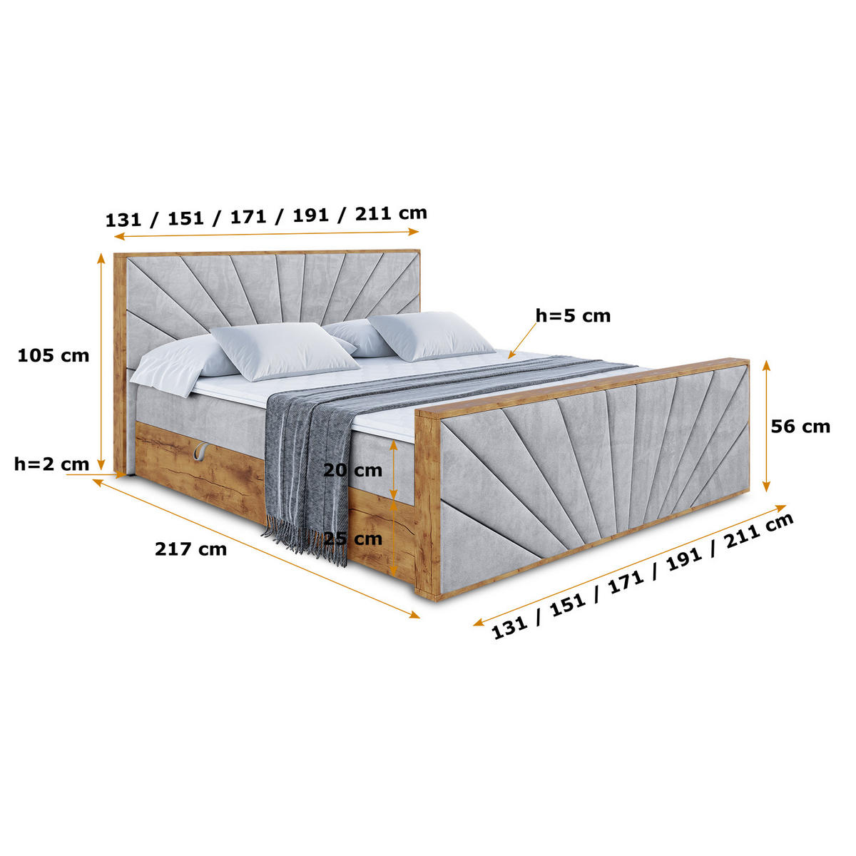 BOXBETT mit Matratze H3 und Lattenrost - LOLLI6-Z - 140x200 - Grau Monolith - Grau, Holzwerkstoff (140/200cm) - ALTDECOR