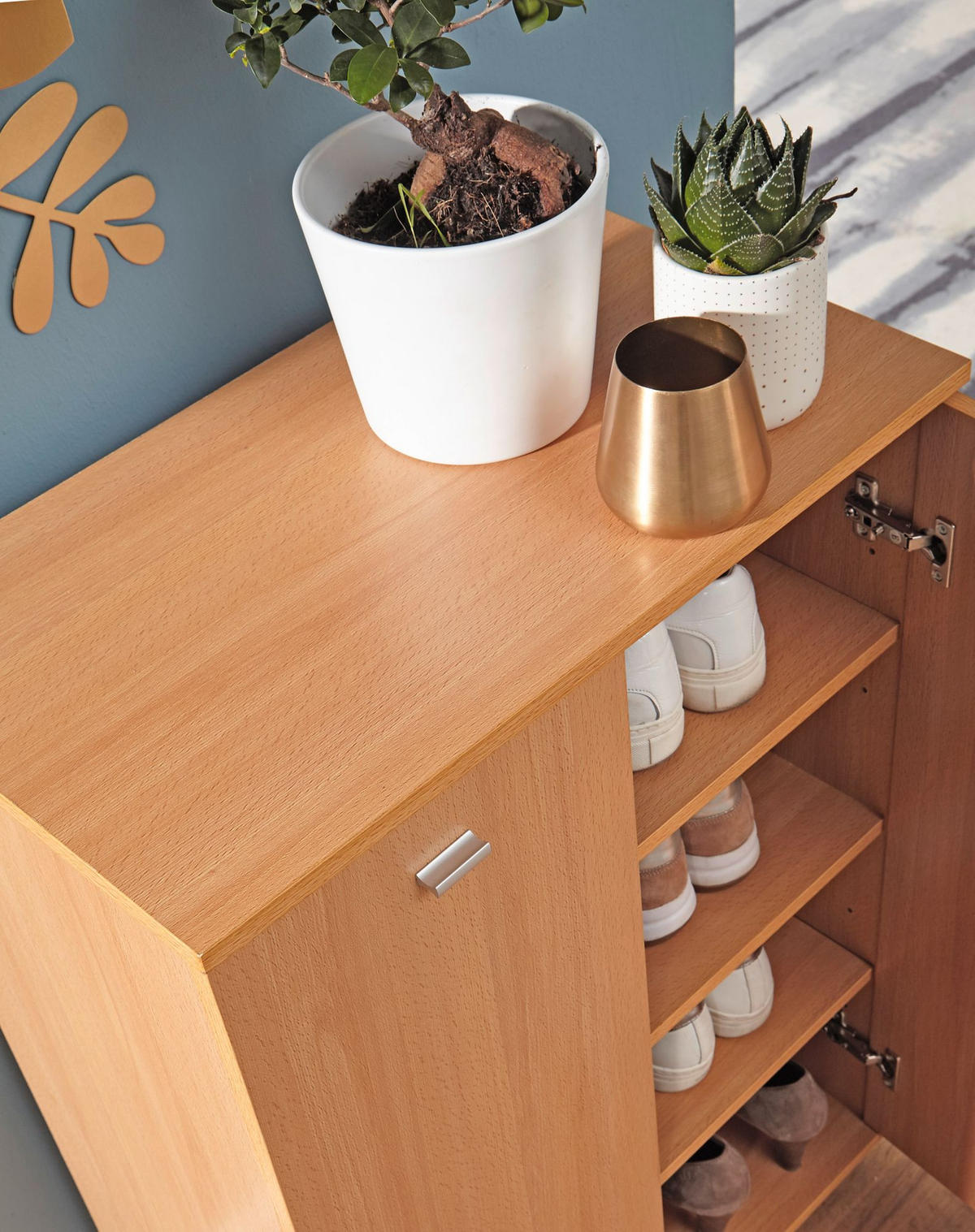 SCHUHSCHRANK Holz mit 2 Türen und 3 Einlegeböden, Braun 60x35x90 cm - Braun/Grau, Holz/Kunststoff (60/90/35cm) - KADIMA DESIGN