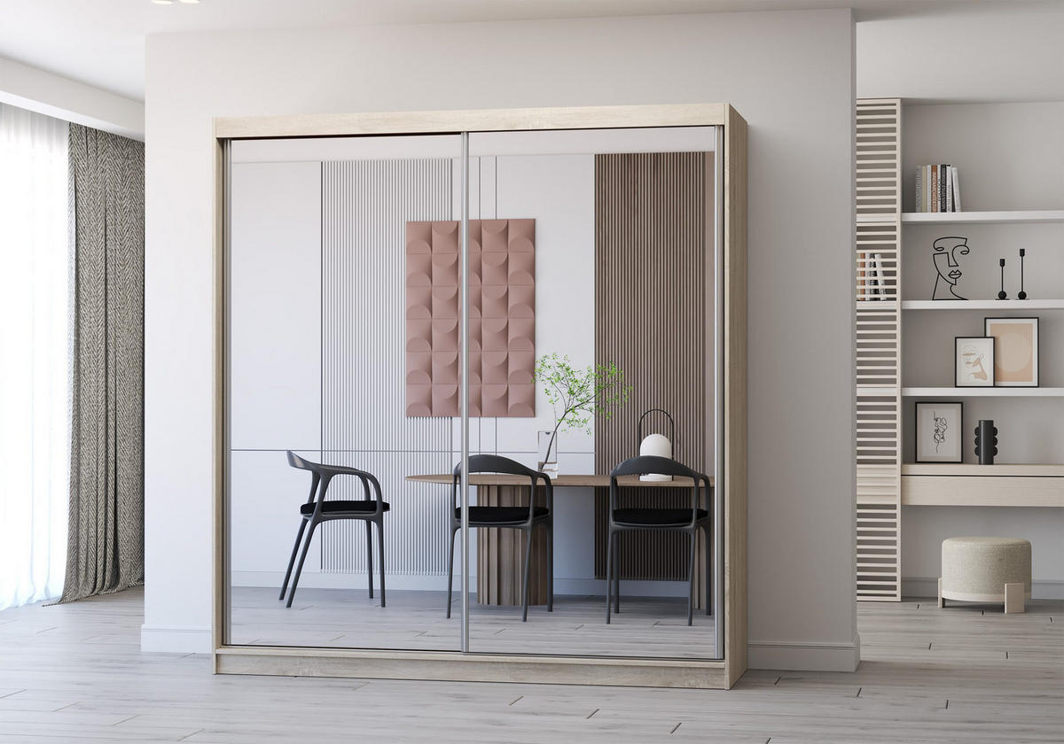 SCHIEBETÜRENSCHRANK - Ben 20 (Sonoma, 203 cm) - Sonoma Eiche, Holzwerkstoff/Metall (203/218/61cm) - Möblo