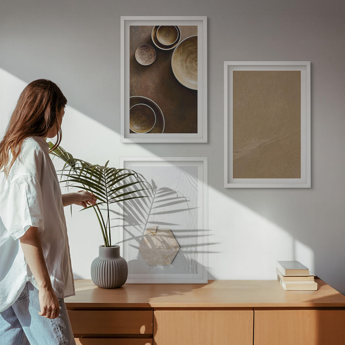 WANDBILDER 3er-Set - 40x60 cm Weißer Rahmen - Minimalistische Texturen und Farben - Weiß, Kunststoff (40/60cm) - ArtPrintCave