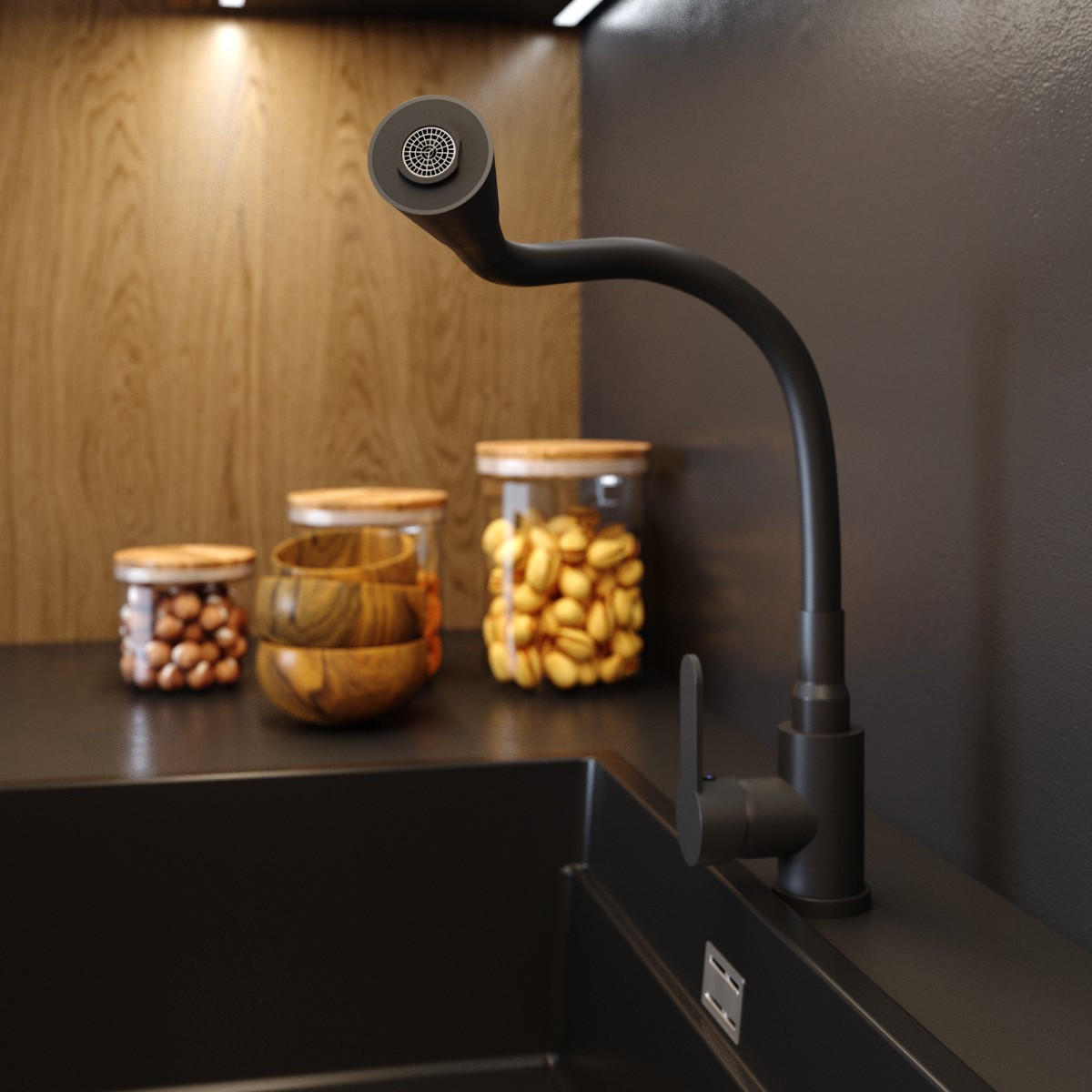 KÜCHENBATTERIE Flexo - Schwarz, Metall (18/54/3cm) - Granitan