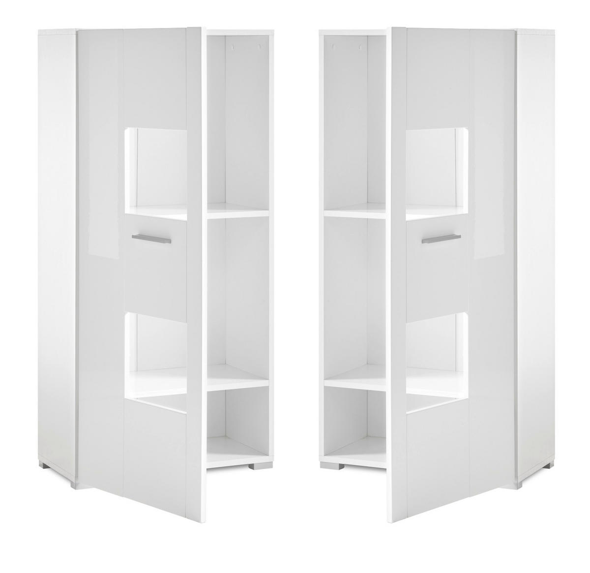 VITRINE weiß Hochglanz 58 x 123 cm, Vitrinenschrank mit wechselbarem Türanschlag - Chromfarben/Weiß Hochglanz, Glas/Holzwerkstoff (58/123/35cm) - Furn.Design
