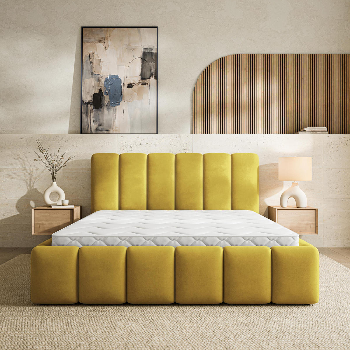 ČALOUNĚNÁ Postel RANIS 120x200 cm Žlutá - žlutá, kompozitní dřevo/textil (120/200cm) - MASSENO