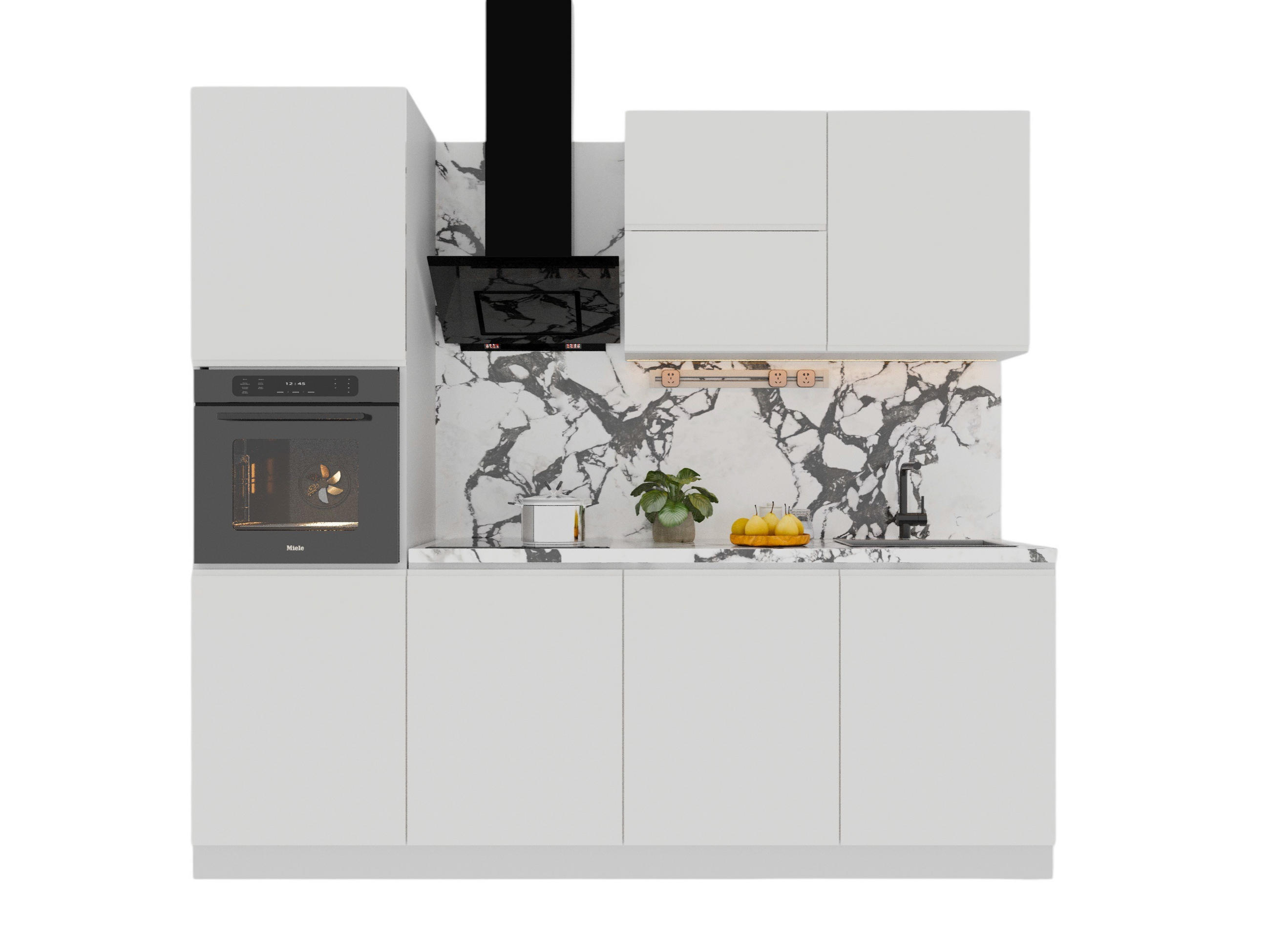 KÜCHENZEILE 240 cm Glanzia – KU-S06 – Weiß – Hochglanz - Weiß Hochglanz, Holzwerkstoff (240/212/60cm)