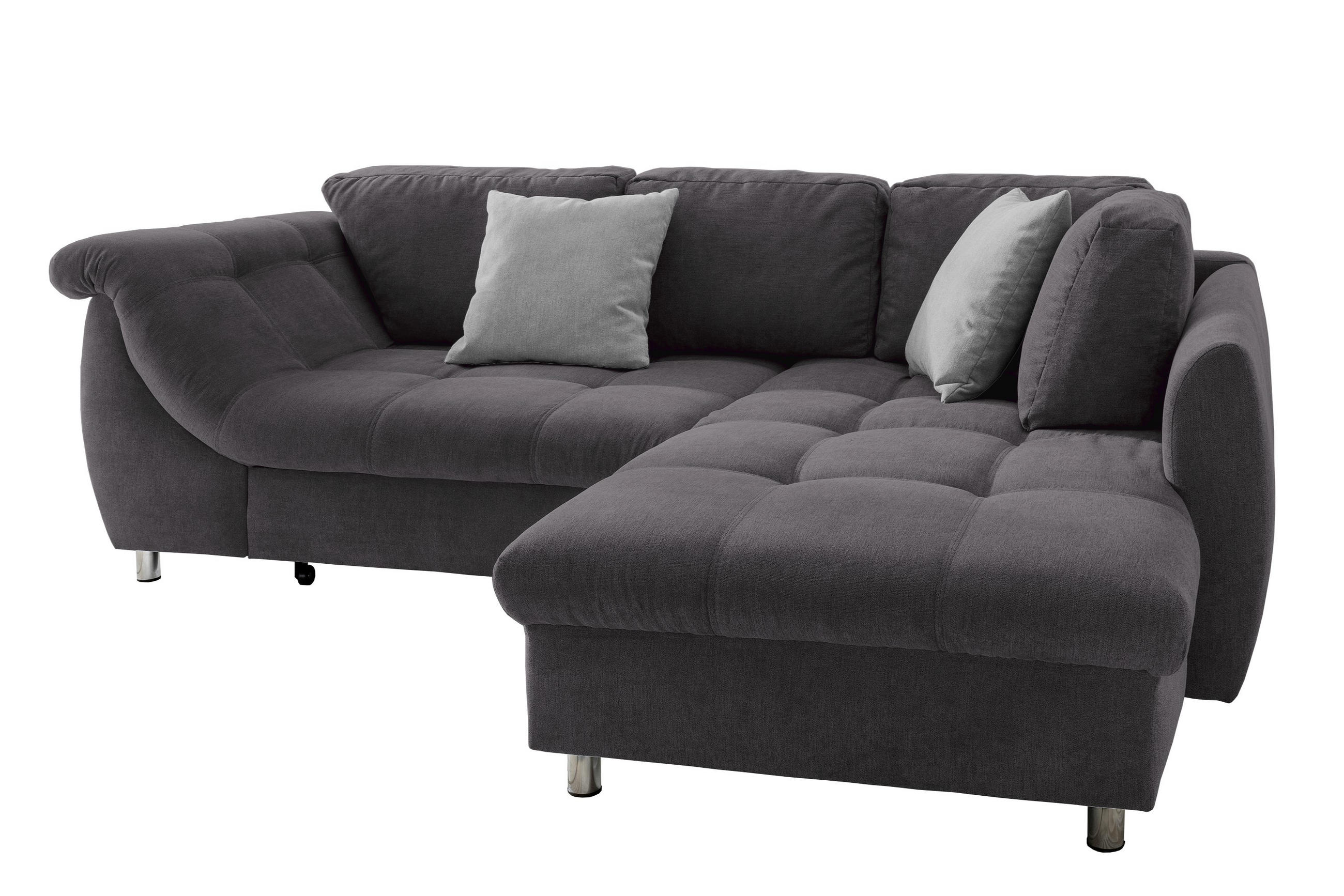 ECKSOFA mit Schlaffunktion, Bettkasten, Wellenunterfederung, Ottomane rechts B250/T190/H84 cm, Liegefl. 179x190 cm, Mikrofaser Anthrazit / 17005 - Chromfarben/Anthrazit, Textil/Metall (250/190cm) - luma-home