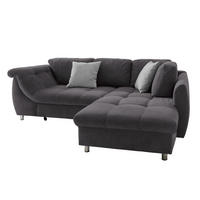 ECKSOFA mit Schlaffunktion, Wellenunterfederung, Ottomane rechts B250/T190/H84 cm, Liegefl. 179x190 cm, Mikrofaser Anthrazit / 17007 - Chromfarben/Anthrazit, Textil/Metall (250/190cm) - luma-home