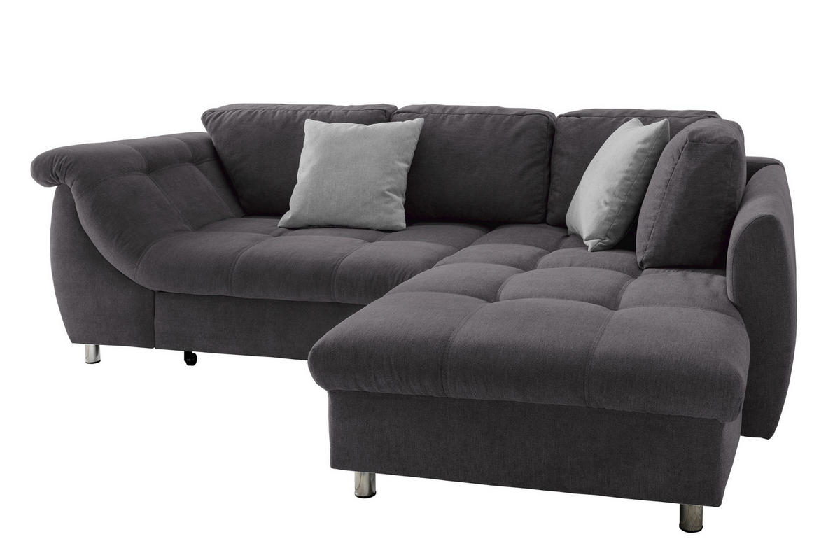 ECKSOFA mit Schlaffunktion, Wellenunterfederung, Ottomane rechts B250/T190/H84 cm, Liegefl. 179x190 cm, Mikrofaser Anthrazit / 17007 - Chromfarben/Anthrazit, Textil/Metall (250/190cm) - luma-home