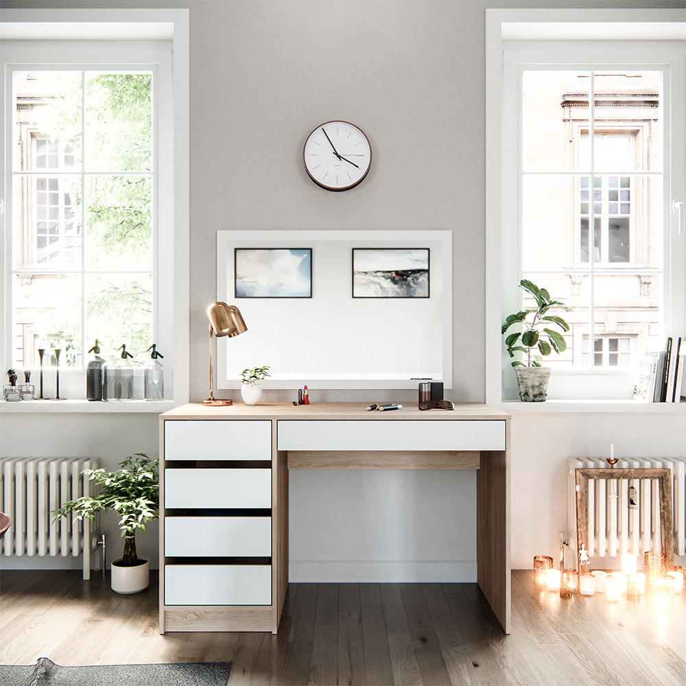 SCHMINKTISCH Sherry Weiß/Sonoma 120 cm - Weiß/Sonoma Eiche, Holzwerkstoff (120/55/75cm) - Vicco