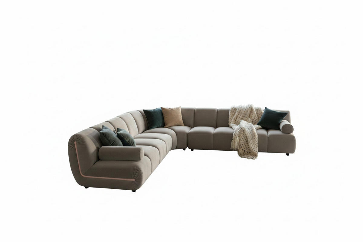 MODULSOFA LAYLA Taupe Velvet - Taupe/Schwarz, Buchenholz/Textil (305/305cm) - KAWOLA