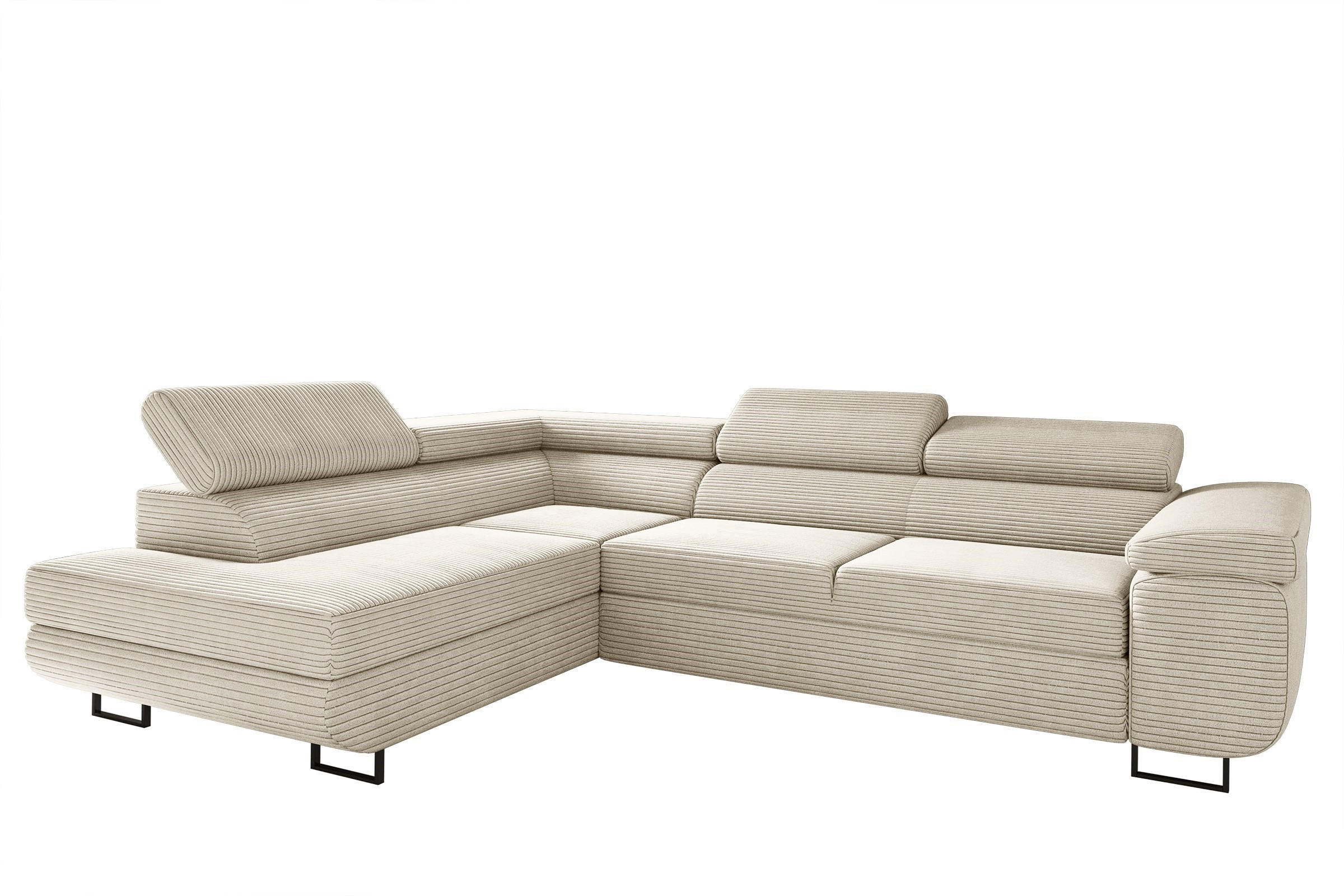 ECKSOFA ATOMIC Mit Schlaffunktion, Stoff Poso, Beige, Links - Beige, Holz (203/277cm) - Kaiser Möbel