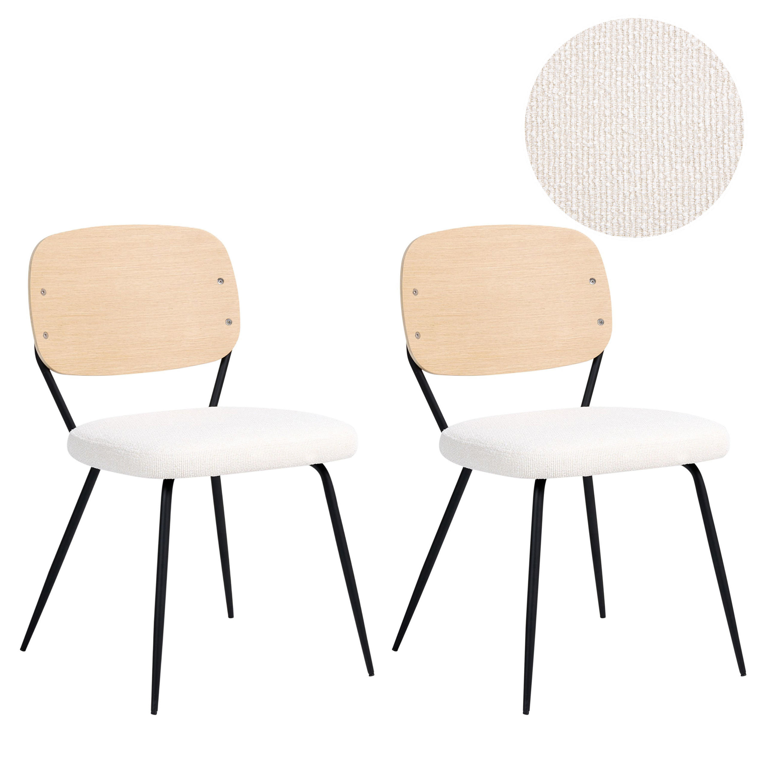 JÍDELNÍ ŽIDLE 2 ks sada Bouclé Krémově bílá Eileen - krémová, textil (45/80/57cm) - Beliani