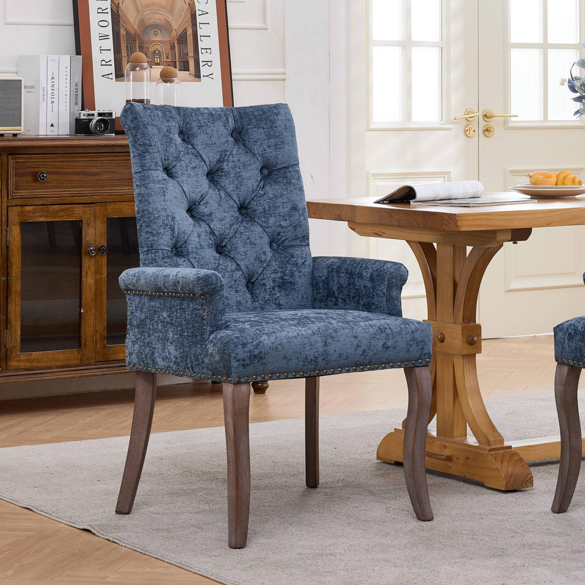 ARMLEHNSTUHL DE-36357 mit Chenille-Bezug Blau - Blau, Holz (57/100.5/69cm) - ComfortXL