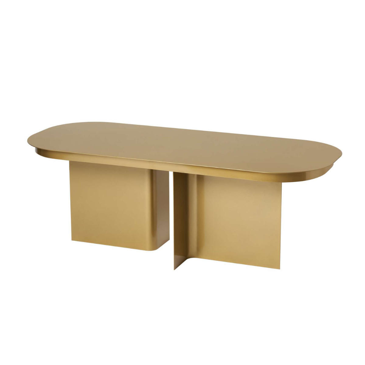 COUCHTISCH mit abgerundeter platte und 2 beinen 44/120/45 cm - Goldfarben, Metall (124/44/45cm) - Calicosy