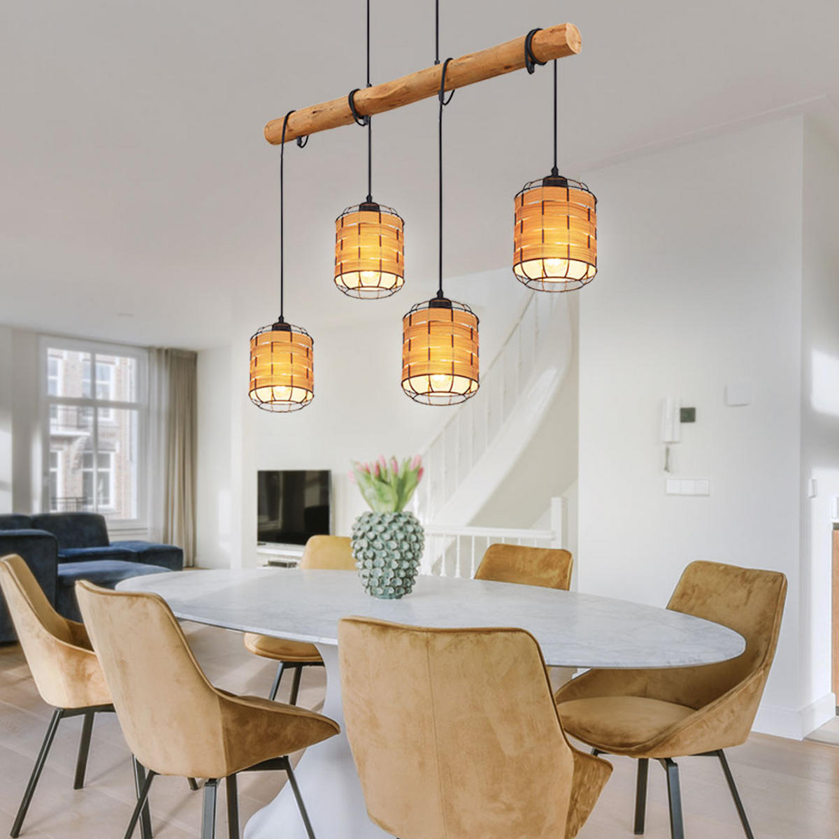 LED HÄNGELEUCHTE Metall Holzoptik Braun - Braun, Metall (80/15/120cm) - Globo Lighting