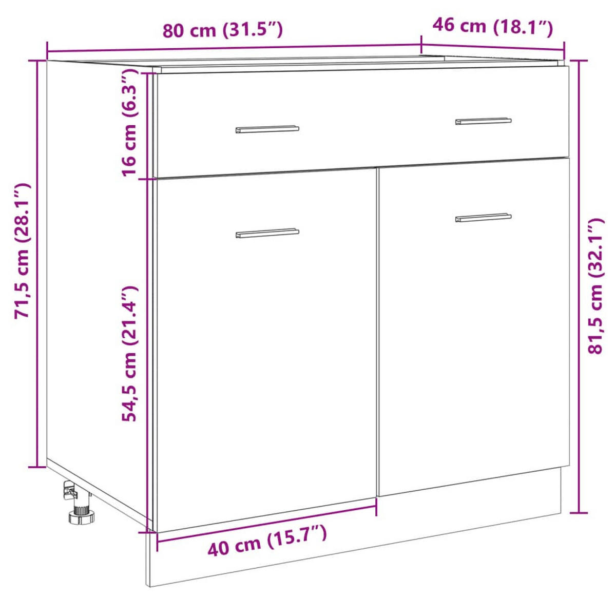 SCHUBUNTERSCHRANK Lyon Sonoma-Eiche 80/46/81,5 Cm Holzwerkstoff - Braun, Holzwerkstoff (46/81.5/80cm) - vidaXL