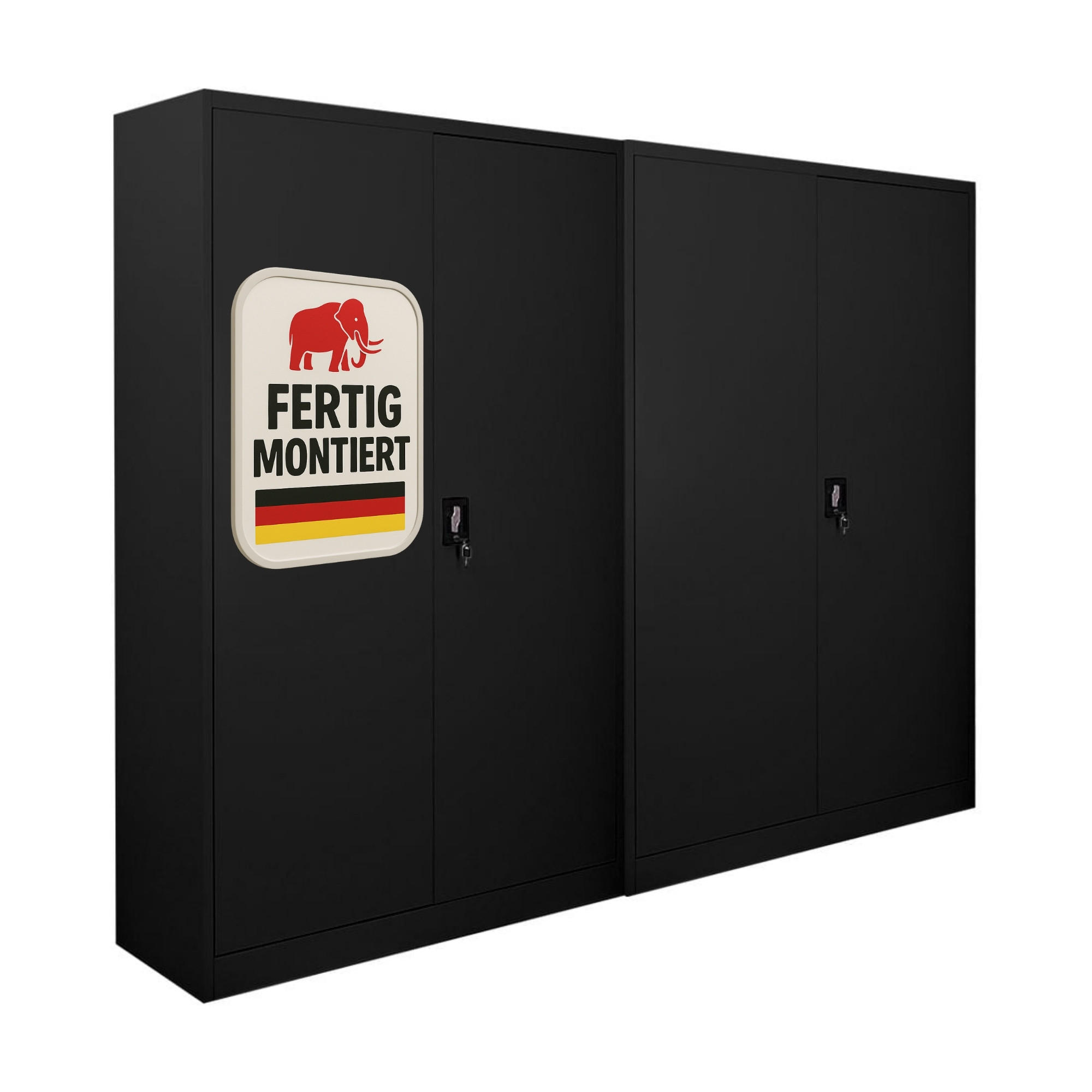 FLÜGELTÜRENSCHRANK Elephant 2er-Set komplett montiert 180x120x40cm 4 Ebenen Schwarz - Schwarz, Metall (240/180/40cm) - PROREGAL