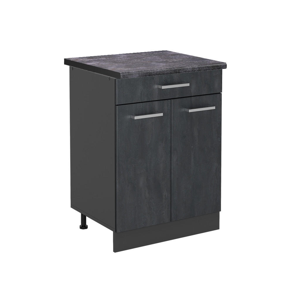 KÜCHENUNTERSCHRANK R-Line Schwarz Beton 80 cm AP Anthrazit - Anthrazit/Schwarz, Holzwerkstoff (60/81.6/60cm) - Vicco