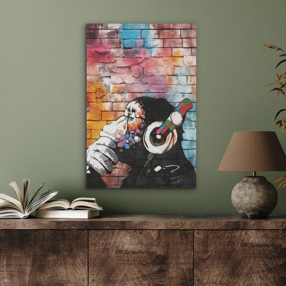AKUSTIKBILD Affe - Graffiti - Musik Kunstdruck Schlafzimmer 50x70 cm - Multicolor, Kunststoff (50/70/0.9cm) - MuchoWow