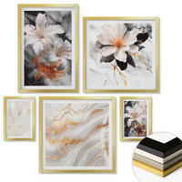 WANDBILDER 5er Set - 50x50 cm & 20x30 cm & 40x60 cm Goldrahmen - Blumen Marmor weiß schwarz - Goldfarben, Kunststoff (40/60cm) - ArtPrintCave