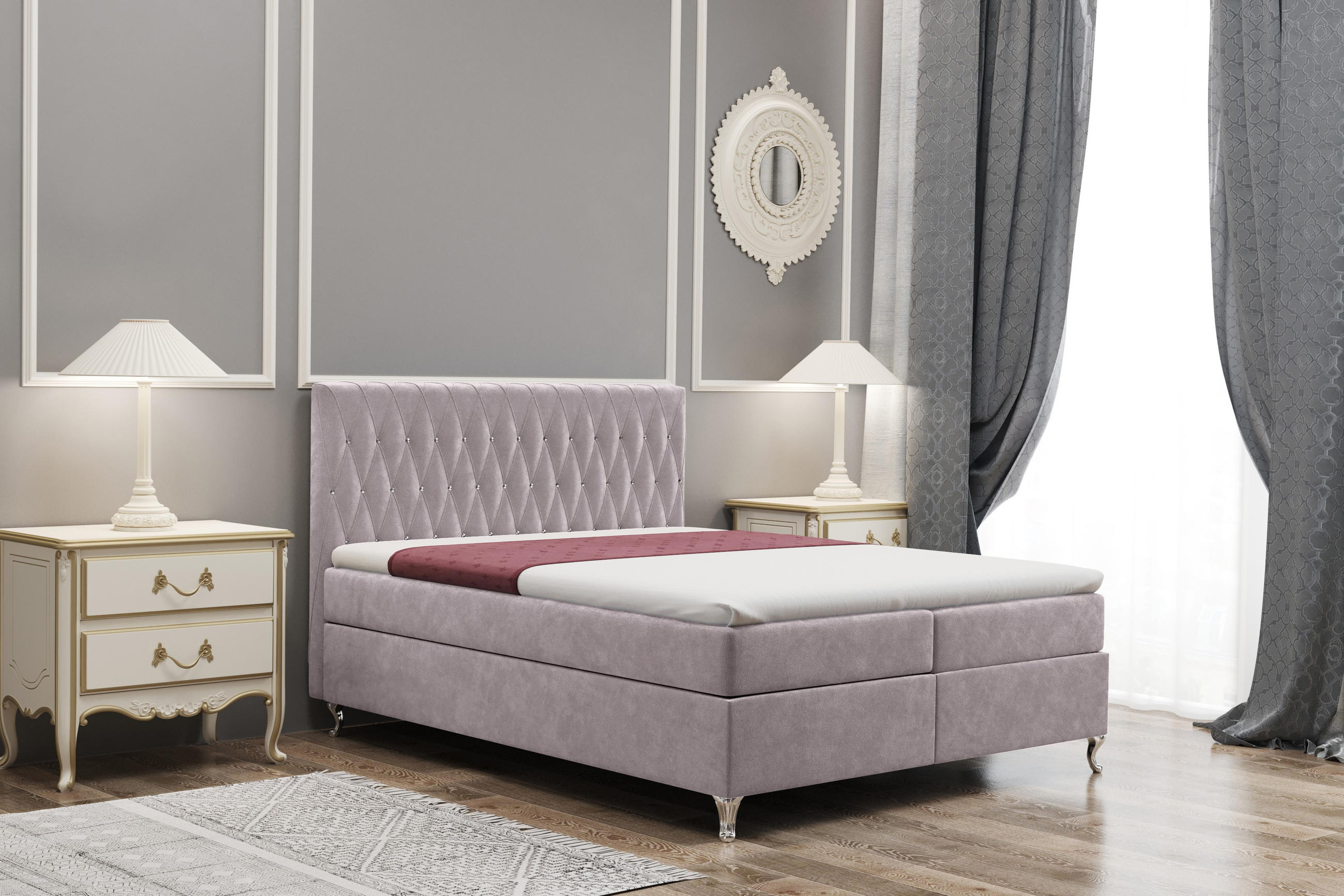 BOXBETT Mit Bettkasten Und Matratze KATE Stoff Riviera Lila 140x200 cm H3-Bonell - Lila, Holz/Textil (140/200cm) - Kaiser Möbel