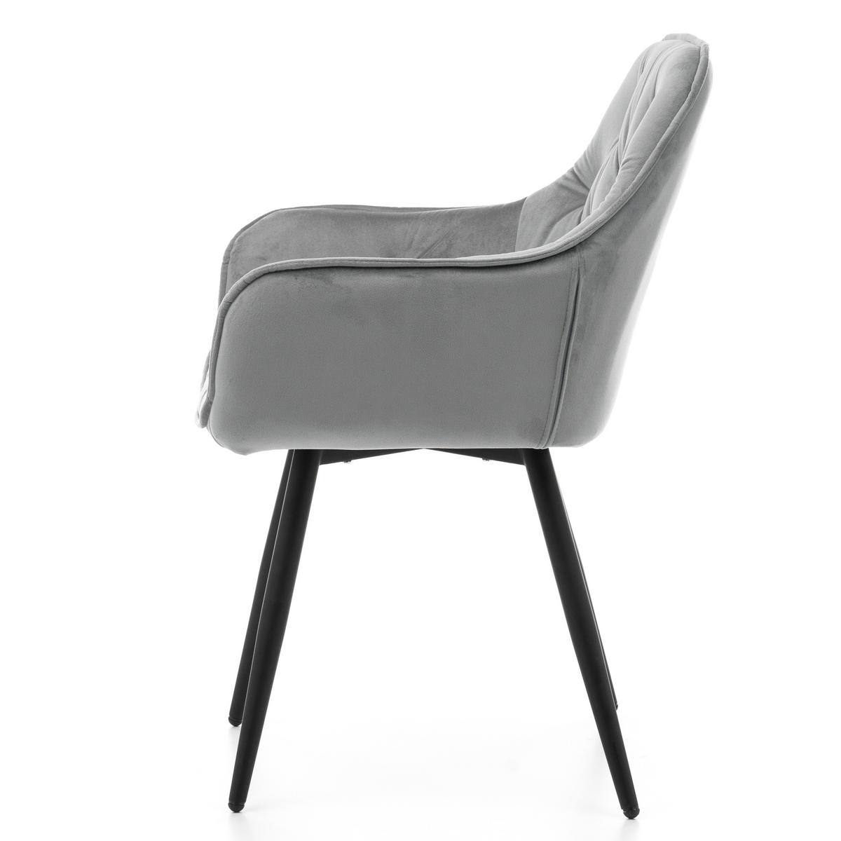 STUHL SIENA gepolstert mit Steppung - hellgrau schwarze Beine - Samt Velours - Hellgrau/Schwarz, Textil/Metall (58/87/61cm) - NEW HOME