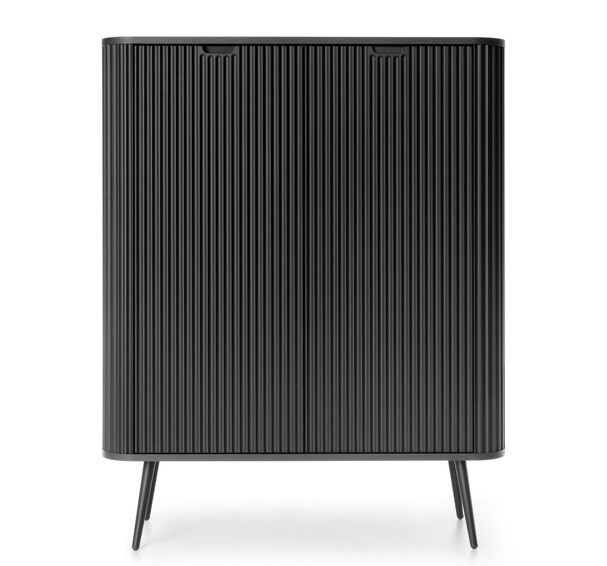 HIGHBOARD Salvia 2T Schwarz 103/129/39 cm – mit geriffelten Fronten und hohen Beinen - Schwarz, Holzwerkstoff/Metall (103/129/39cm) - AX Living