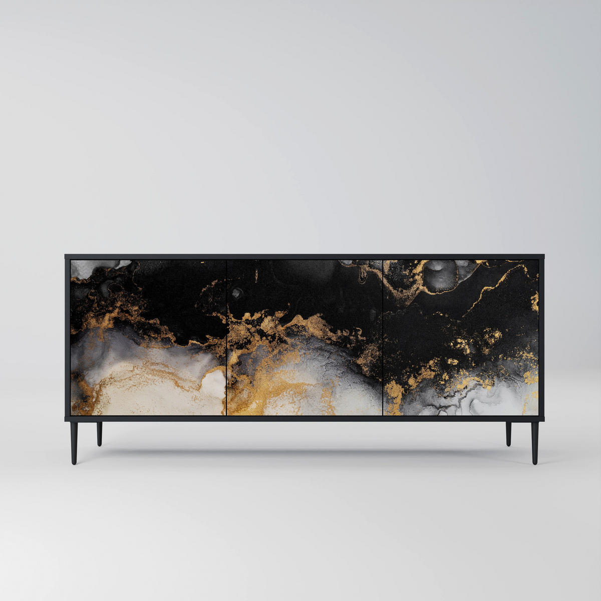 SIDEBOARD MARBLE OF TOMMORROW, Eicheneffekt, 164,5x42x77,5 cm, 3 Türen - Eichefarben/Buchefarben, Holzwerkstoff/Buchenholz (164.5/77.5/42cm) - SpaceRebels