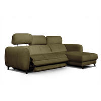 ECKSOFA SVEN 3-Sitzer, 1 Relax XL, verstellbare Kopfstützen, olivgrün - Schwarz/Olivgrün, Holzwerkstoff/Textil (256/163cm) - Courtois Laville