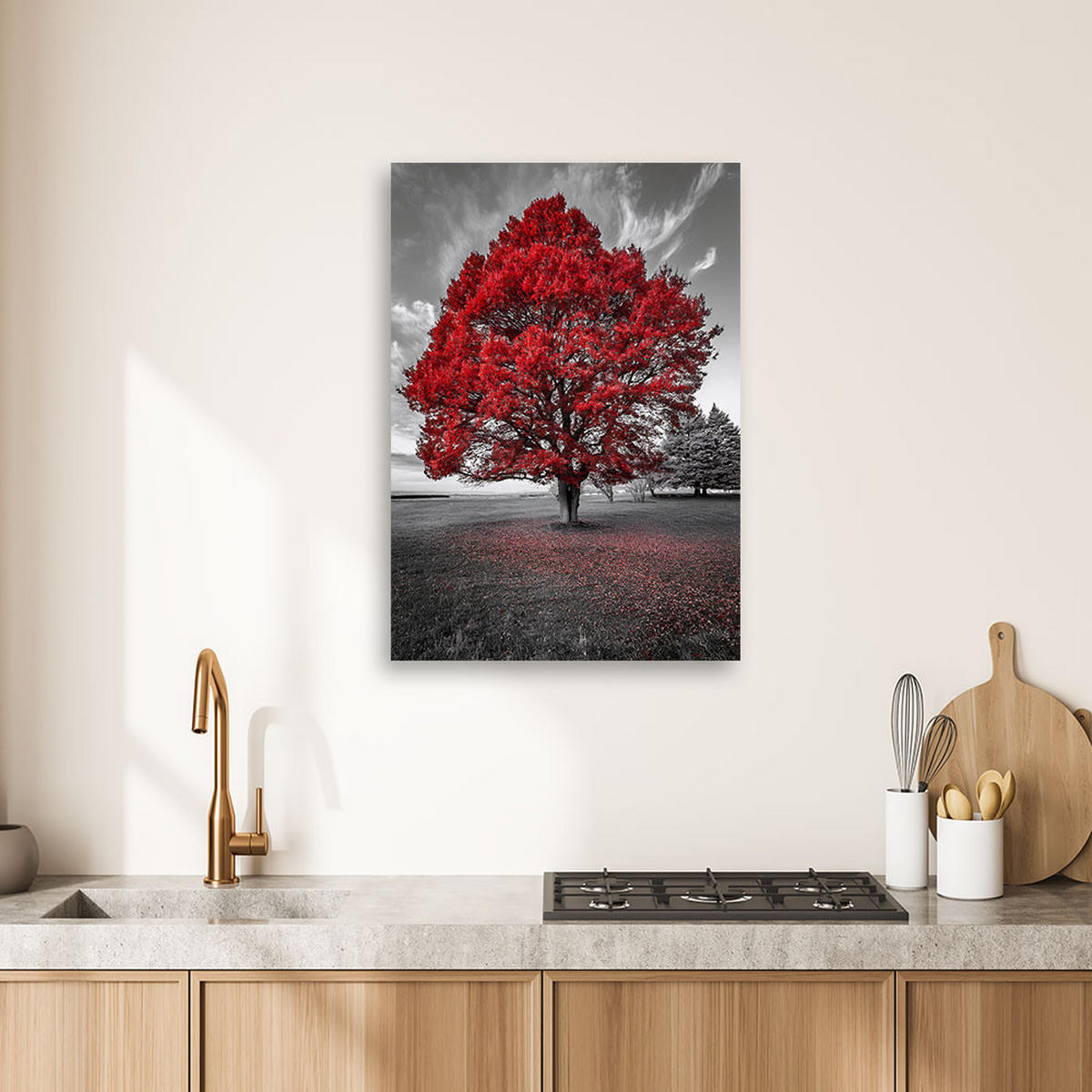 LEINWANDBILD Große rote Baumlandschaft - Grau, Textil (40/60cm) - Feeby