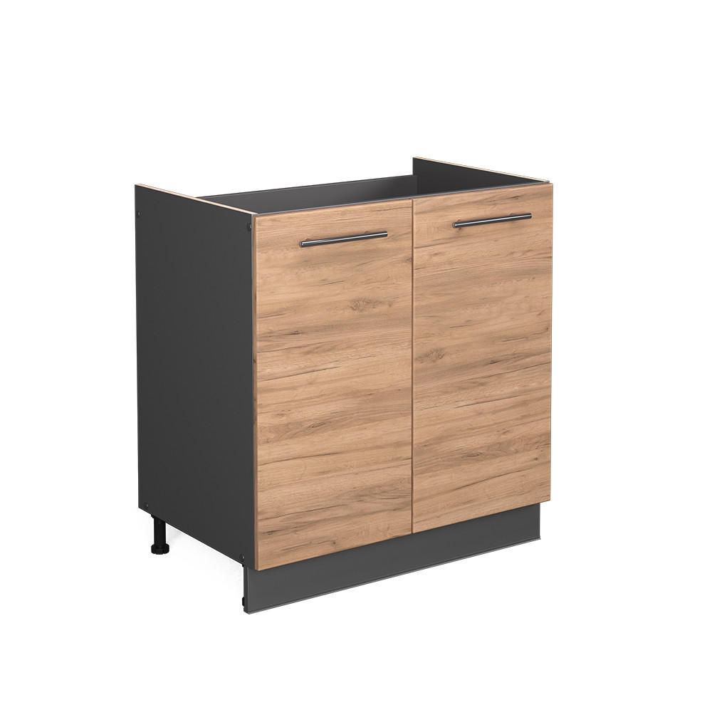 SPÜLENUNTERSCHRANK Fame-Line Goldkraft Eiche 80 cm ohne AP - Anthrazit/Eiche Wotan, Holzwerkstoff (80/82/51.6cm) - Vicco