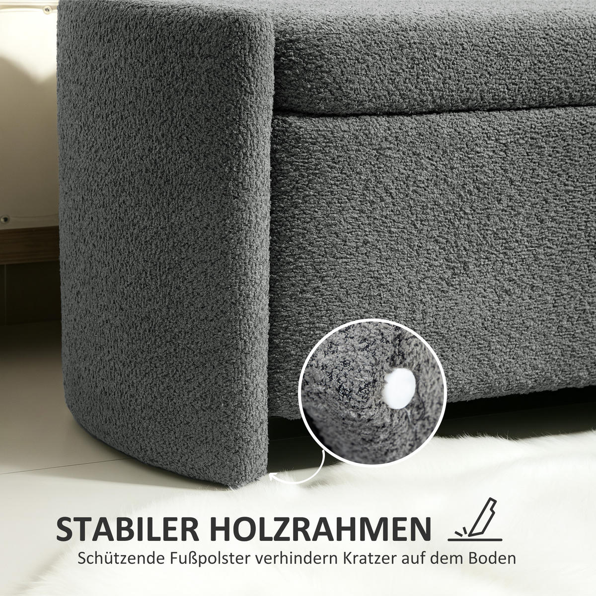 TRUHENBANK Samtoptik Grau - Eukalyptusholzfarben/Grau, Holz/Kunststoff (44/45.5/105cm) - HOMCOM