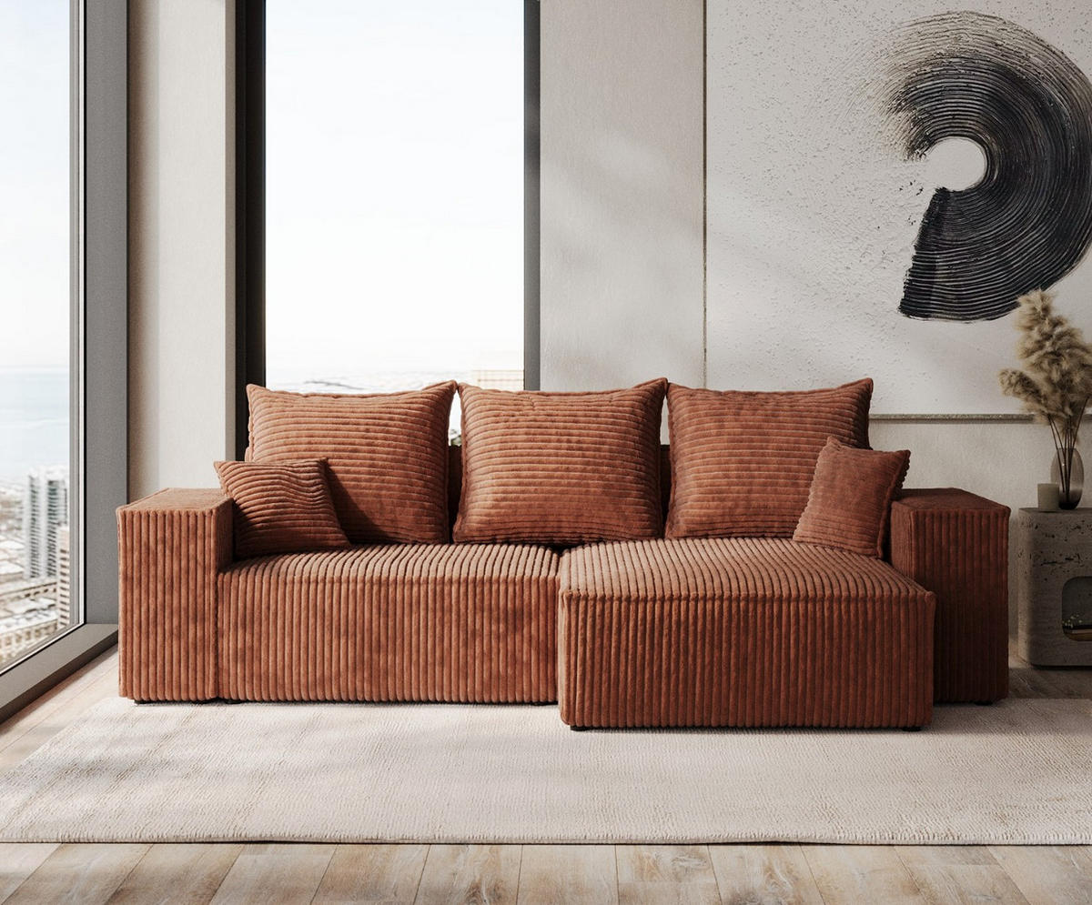 ROHOVÁ SEDAČKA SENSO, textil, Měděná - černá/měděná, dřevo/kompozitní dřevo (255/148cm) - AltaBeds