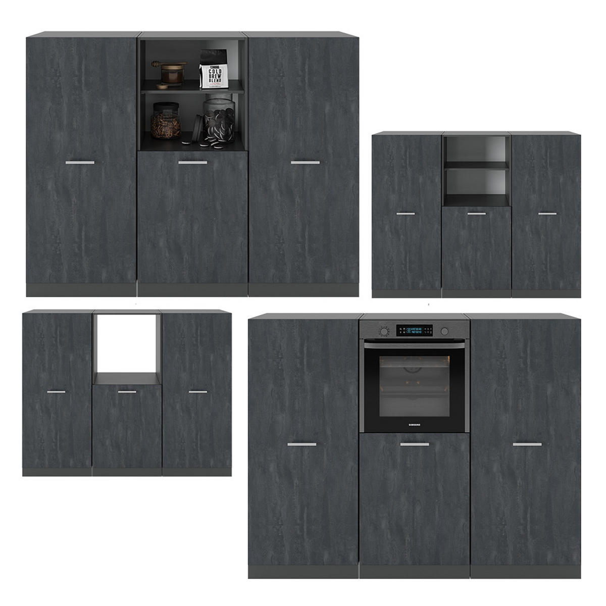 KÜCHENBLOCK R-Line Schwarz Beton/Anthrazit 180 cm ohne AP - Anthrazit/Schwarz, Holzwerkstoff (180/81.6/46cm) - Vicco